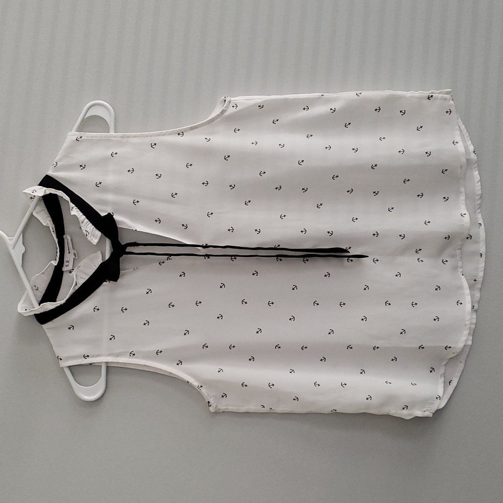 Sweet Rain S.R. Sheer Anchor Ruffle Bow Tie Neck Tank Top Medium